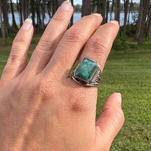 Vintage Silver and Genuine emerald Statement Ring